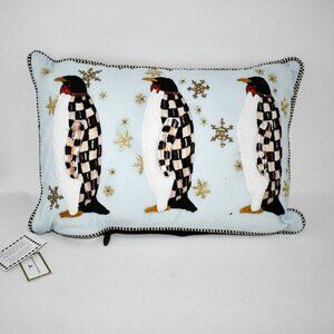MacKenzie-Childs Holiday Collection Penguin Parade Throw Pillow #75740-1387 NWT